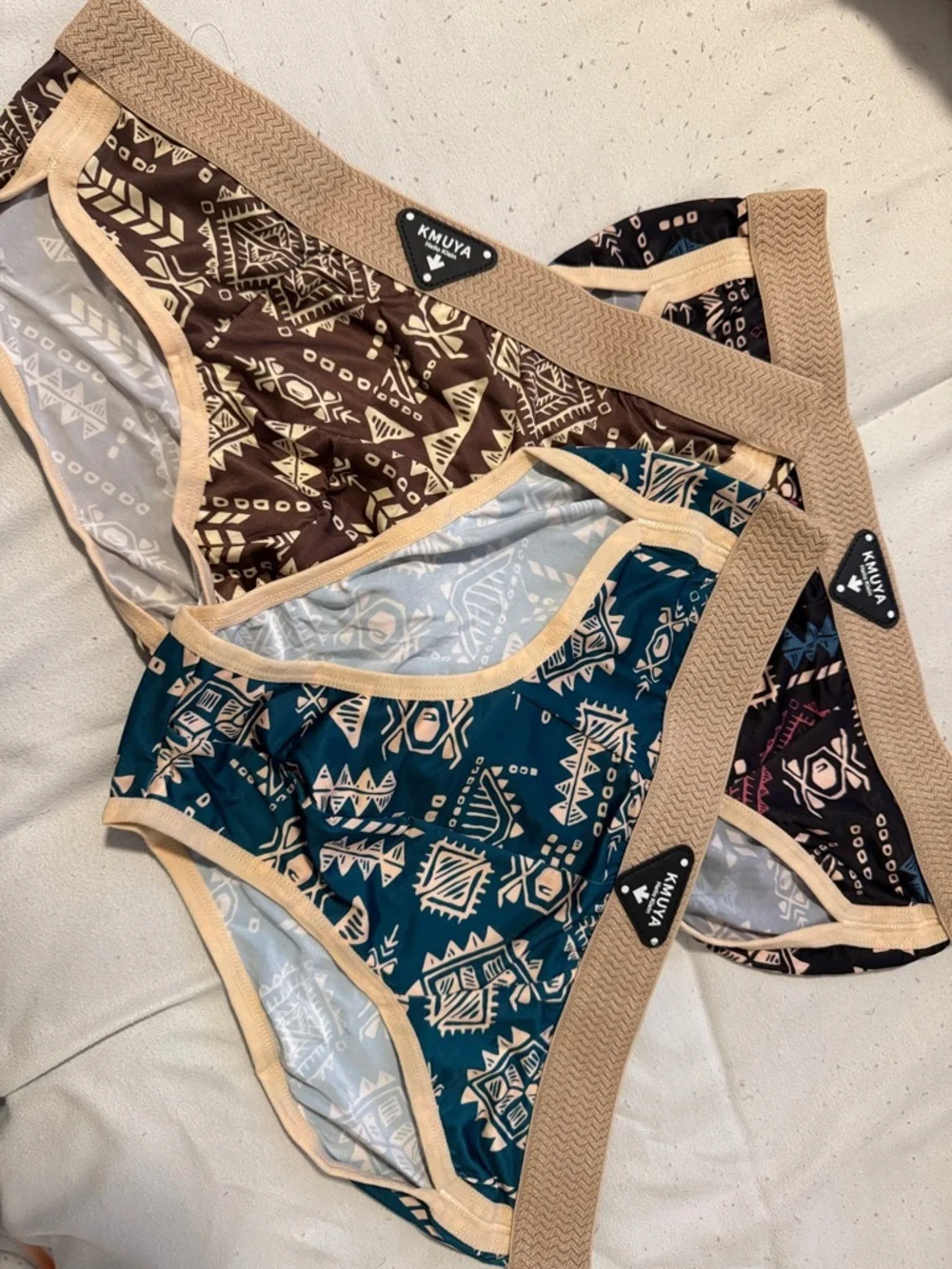 Men's Tribal Print Boxer Briefs - Teal, Brown, Black Pack 3